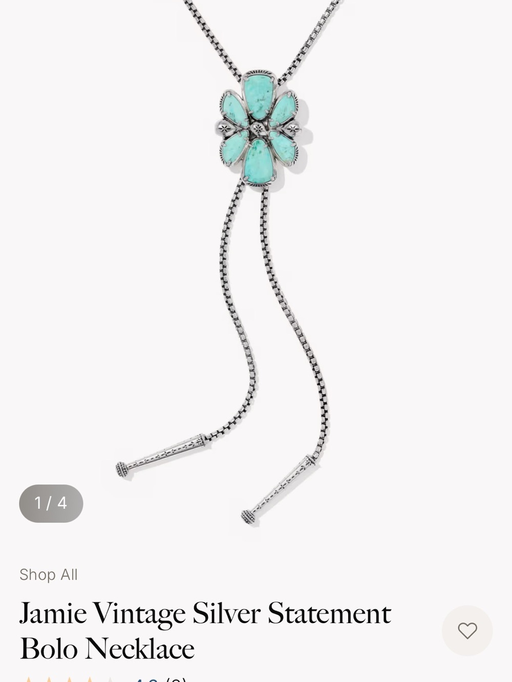 Kendra Scott Silver Bolo Necklace with Turquoise Floral Pendant